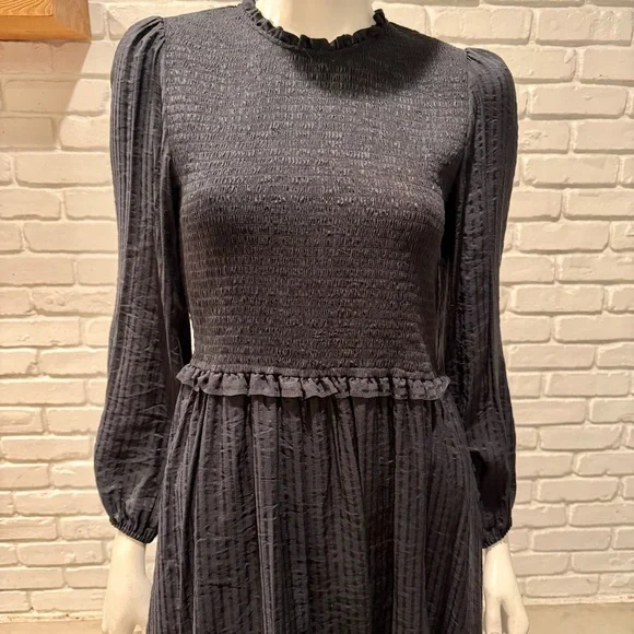 NWT Gianni Bini Black Smocked Mini Dress M Long Sleeve Boho Ruffle Flowy Chic - Picture 6 of 9